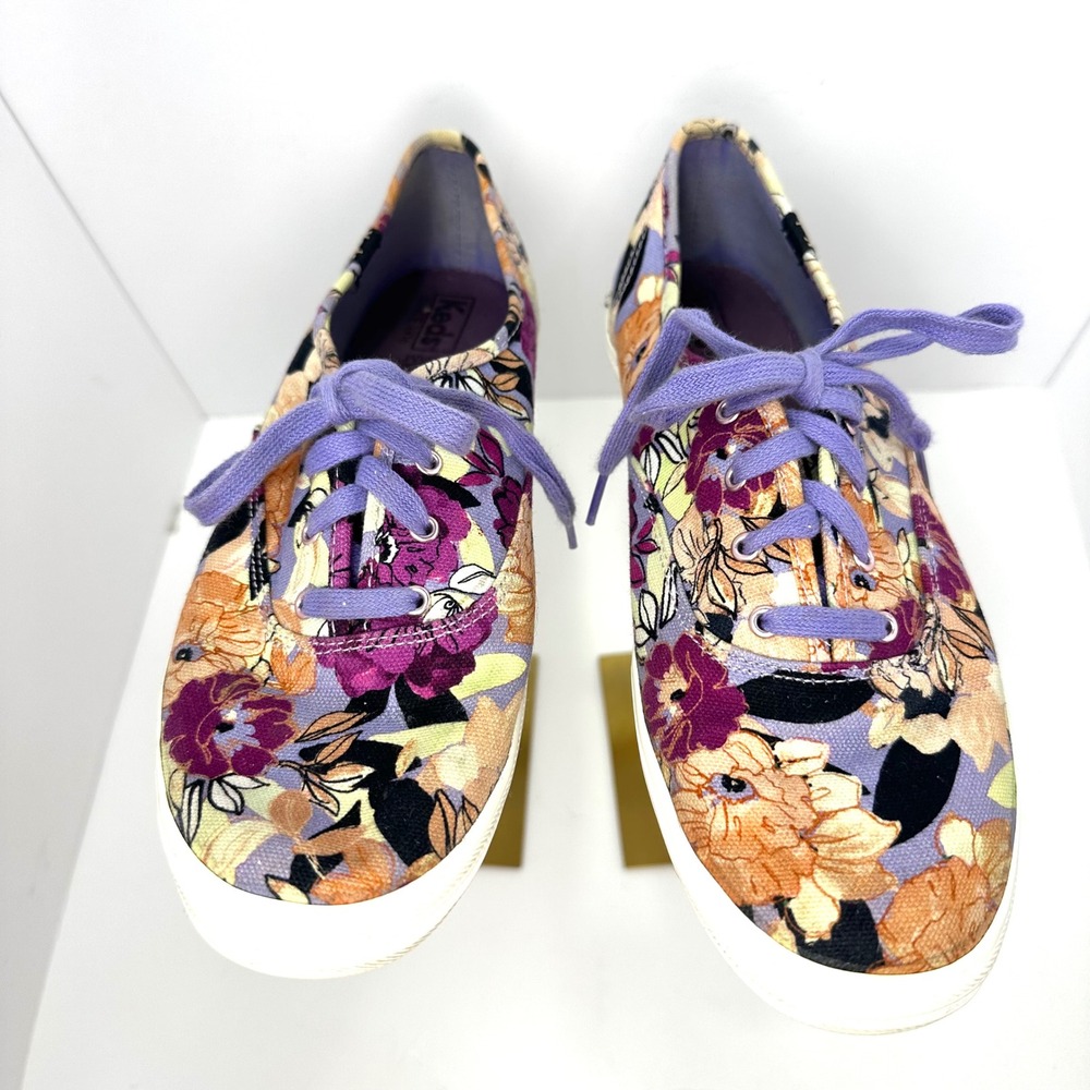 Keds Women Champion Floral Canvas Low Top Sneakers Purple Orange Multi Size 10